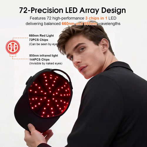 2026 Popular Wireless Red Light Therapy Cap 72 LED Scalp Care Device Award Winning Design Dual Wavelength 660Nm 850Nm